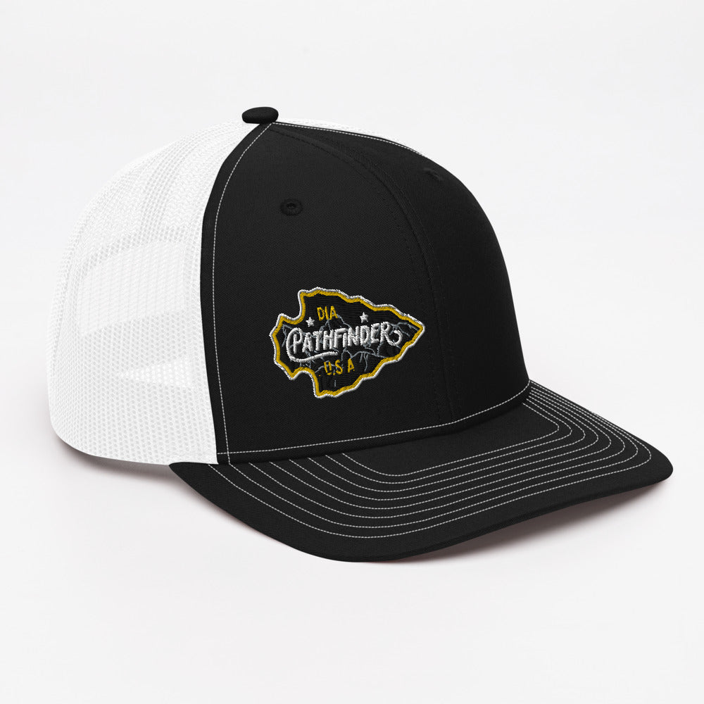 DIA Pathfinder Trucker Cap | Black/White | Men & Women | The Trucker Cap To Blaze Your Own Path to Greatness | Left