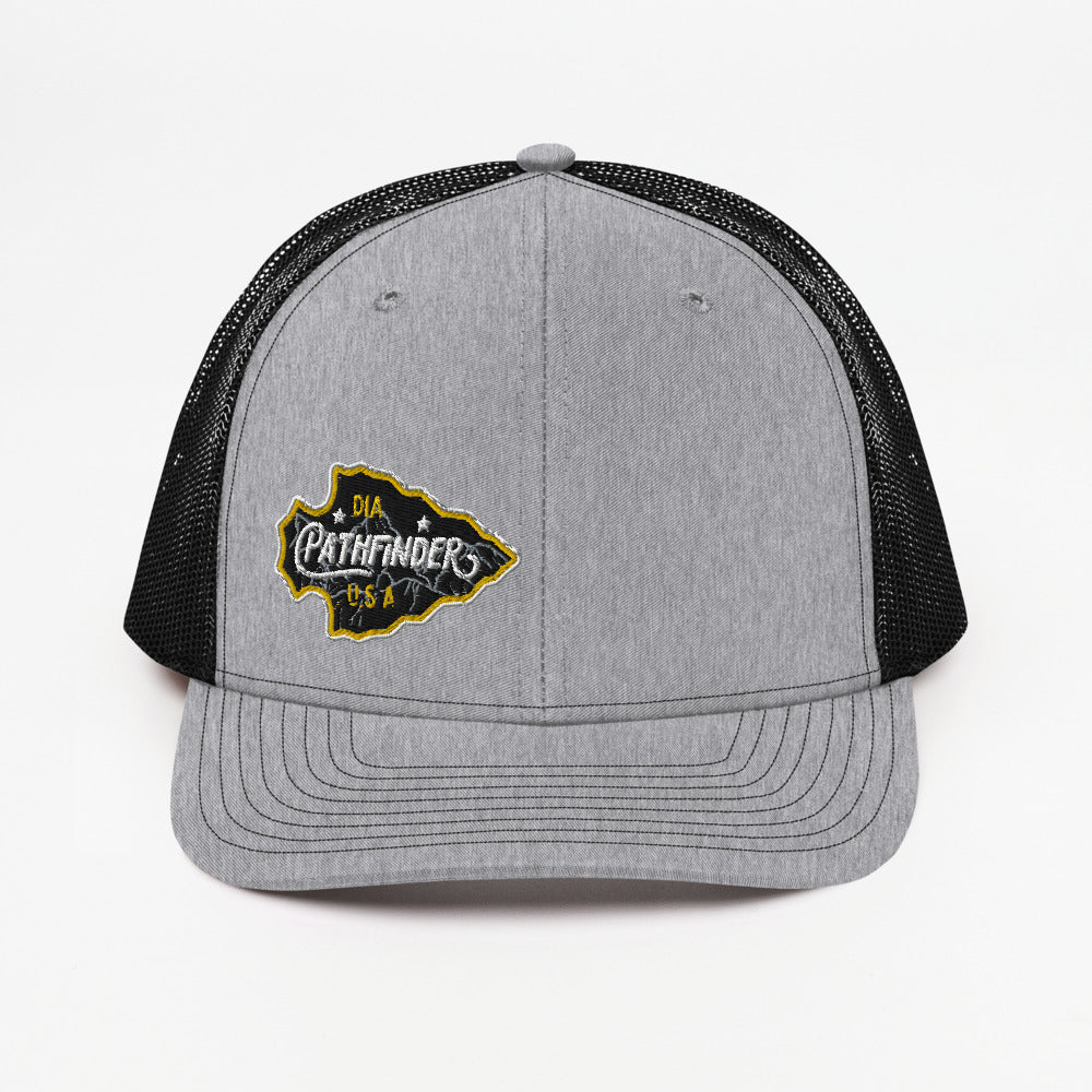 DIA Pathfinder Trucker Cap | Heather Gray/Black | Men & Women | The Trucker Cap To Blaze Your Own Path to Greatness | Front
