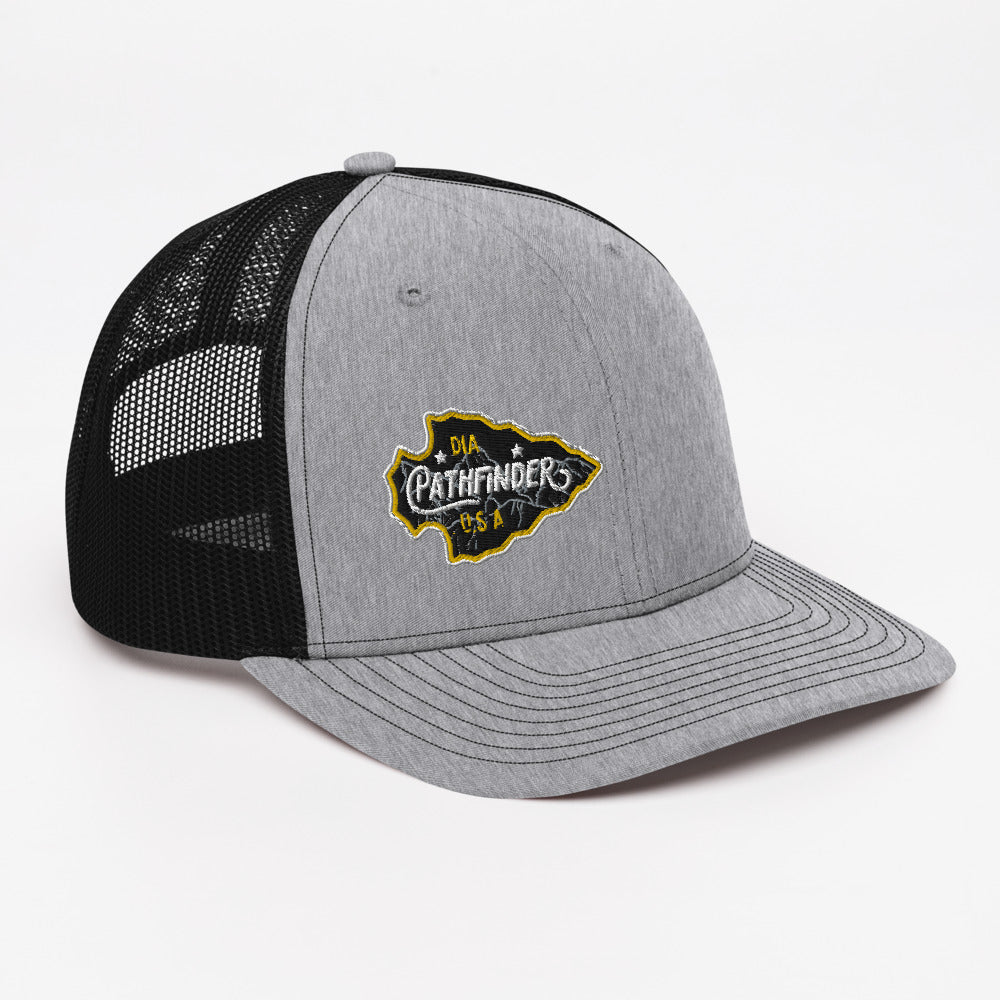 DIA Pathfinder Trucker Cap | Heather Gray/Black | Men & Women | The Trucker Cap To Blaze Your Own Path to Greatness | Left