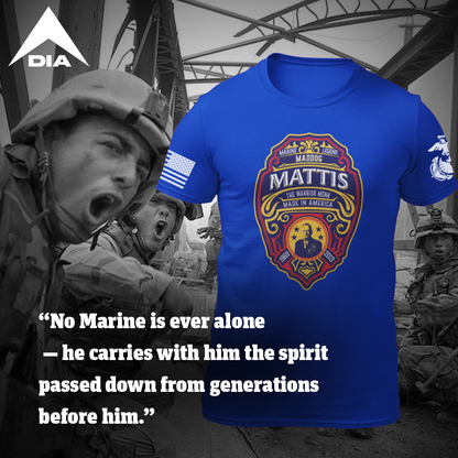 DIA Mattis Military Legends T-Shirt | Blue | Men | Semper Fi | USMC | Semper Fi | Devil Dog | First to Fight | James Mattis | Leadership | Iraq War