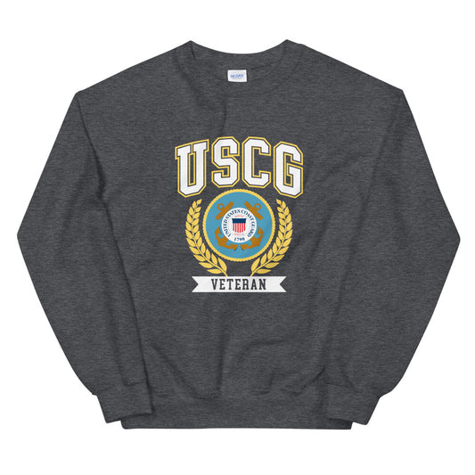 DIA United States Coast Guard Veteran Vintage College Sweatshirt | Dark Heather Gray | Men & Women | America’s Maritime First Responder | Semper Paratus