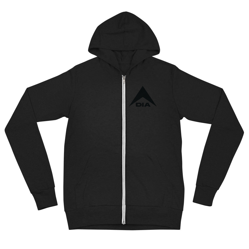 DIA Logo Stealth Zip Hoodie - Black on Black - Men & Women - Year Round Stealthy Success