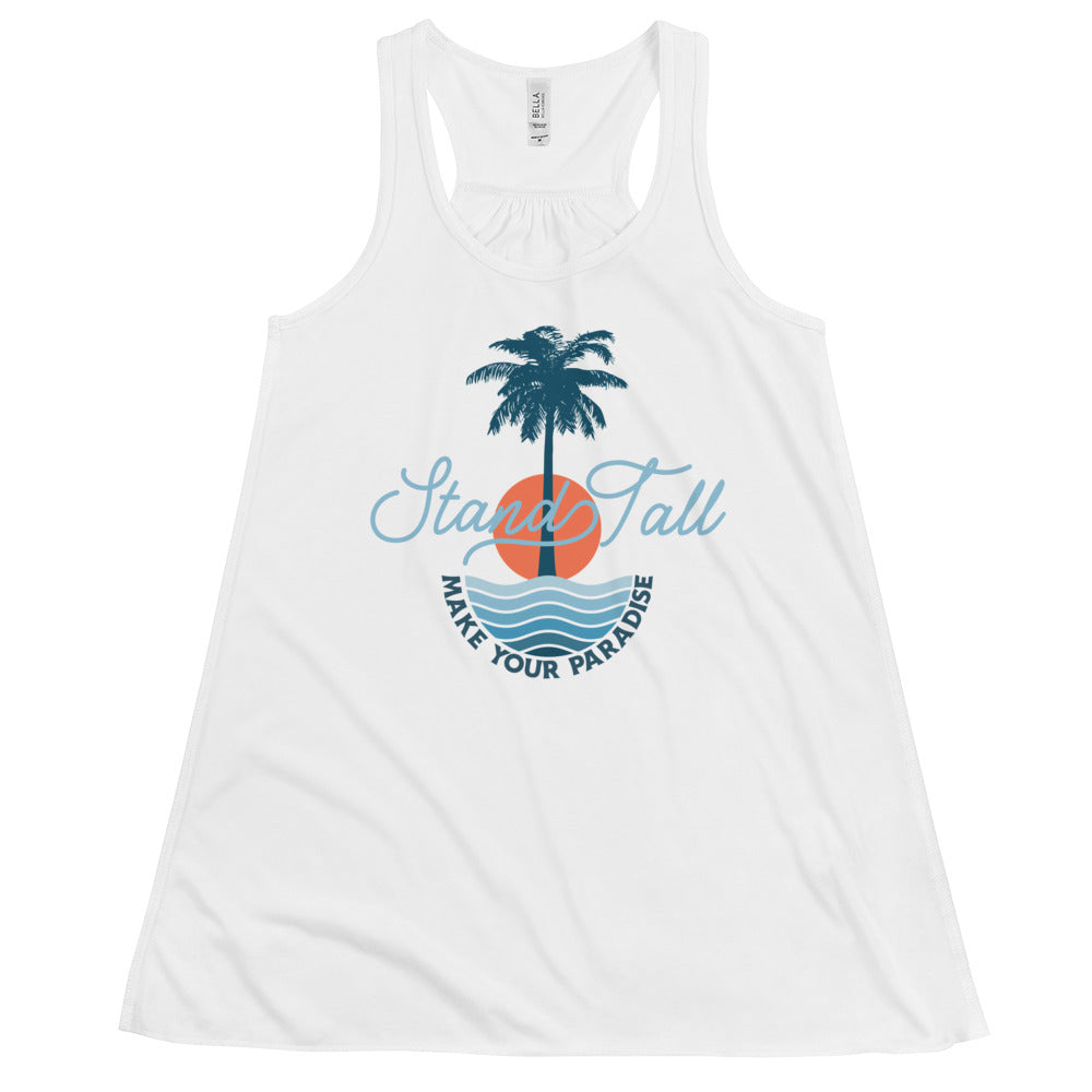 Summer, DIA, Racerback tank, Palm tree, Stand Tall, Make Your Paradise, White